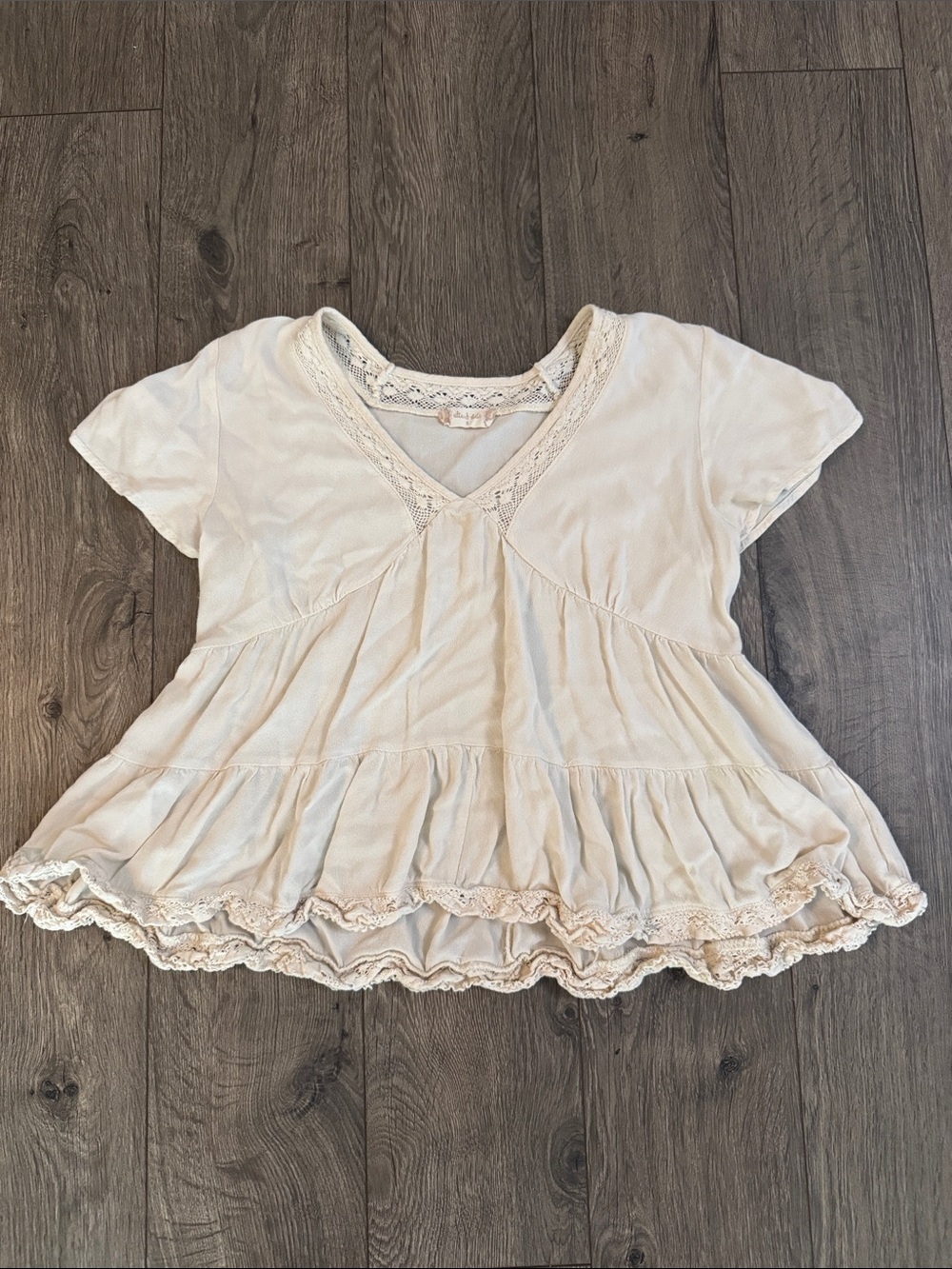 Altar'd State Cream Lace-Trim Tiered Babydoll Top